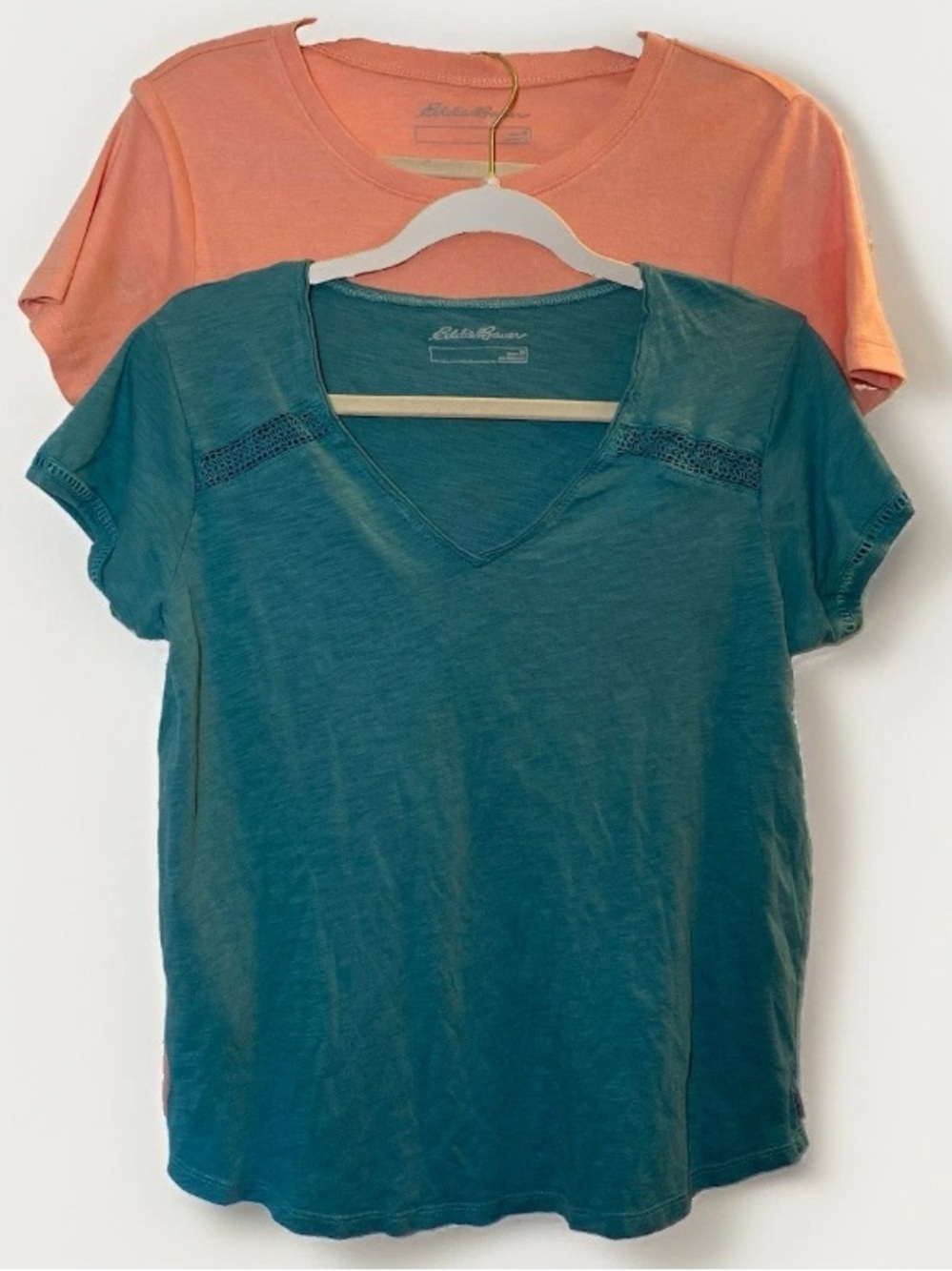 Eddie Bauer Women’s Medium Short Sleeve T Shirts Casual Tops Pink Teal Lot Of 2